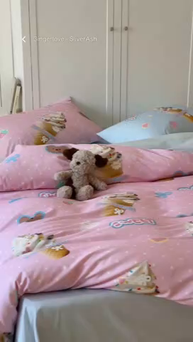 91家纺网 家纺一手货源 找家纺 桃子家居 2025新款纯棉数码印花5D卡通混搭可爱少女纯棉系列四件套 棉5D-熊熊冰淇淋粉