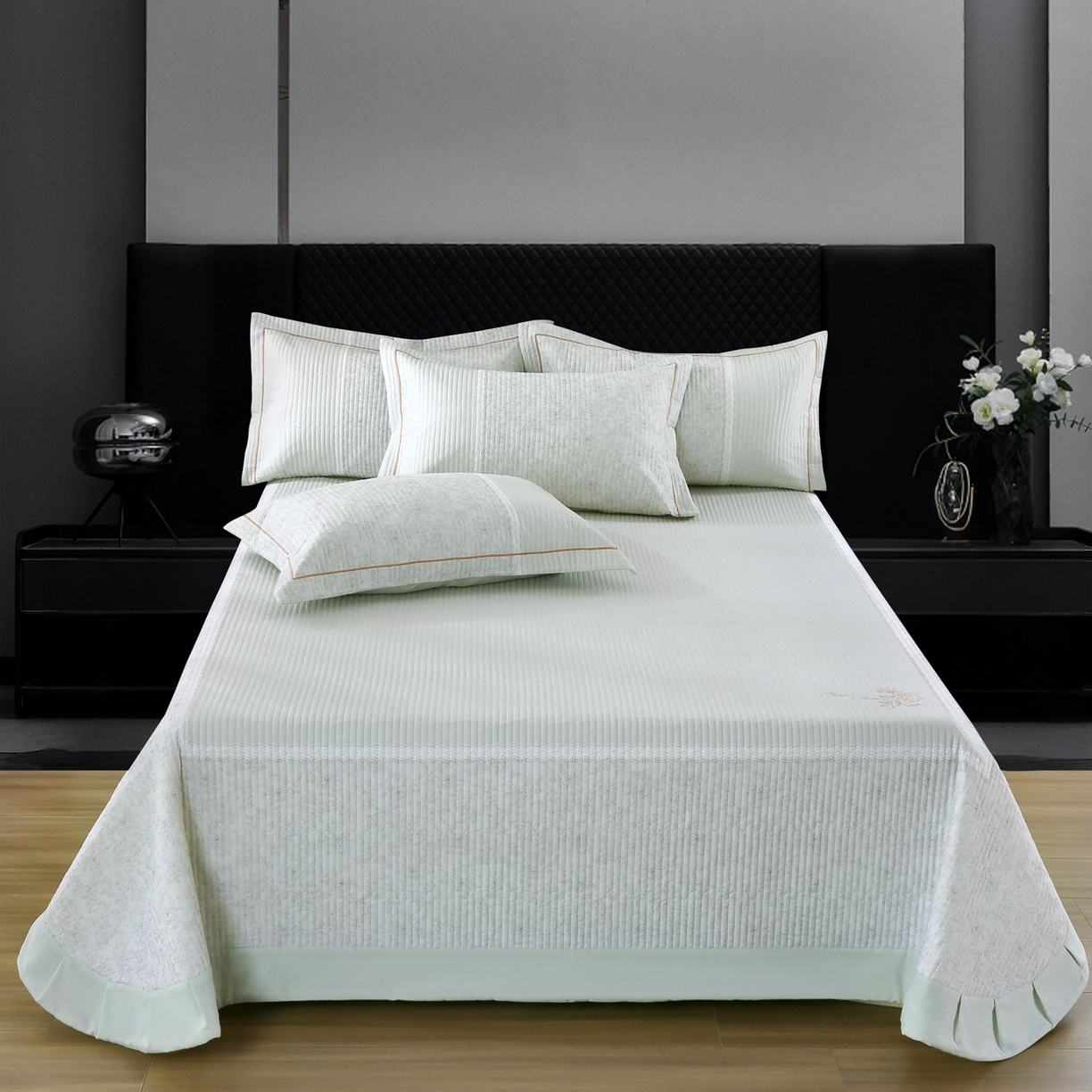 91家纺网 家纺一手货源 找家纺 OL家纺 2025新款亲肤全棉磨毛单品系列四件套 莫妮-绿