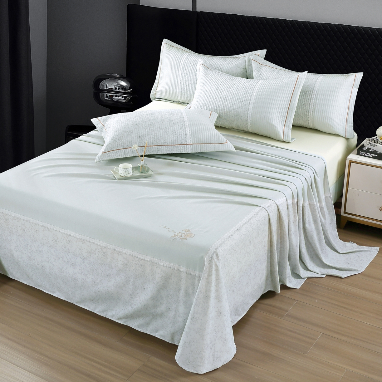 91家纺网 家纺一手货源 找家纺 OL家纺 2025新款亲肤全棉磨毛单品系列四件套 莫妮-绿