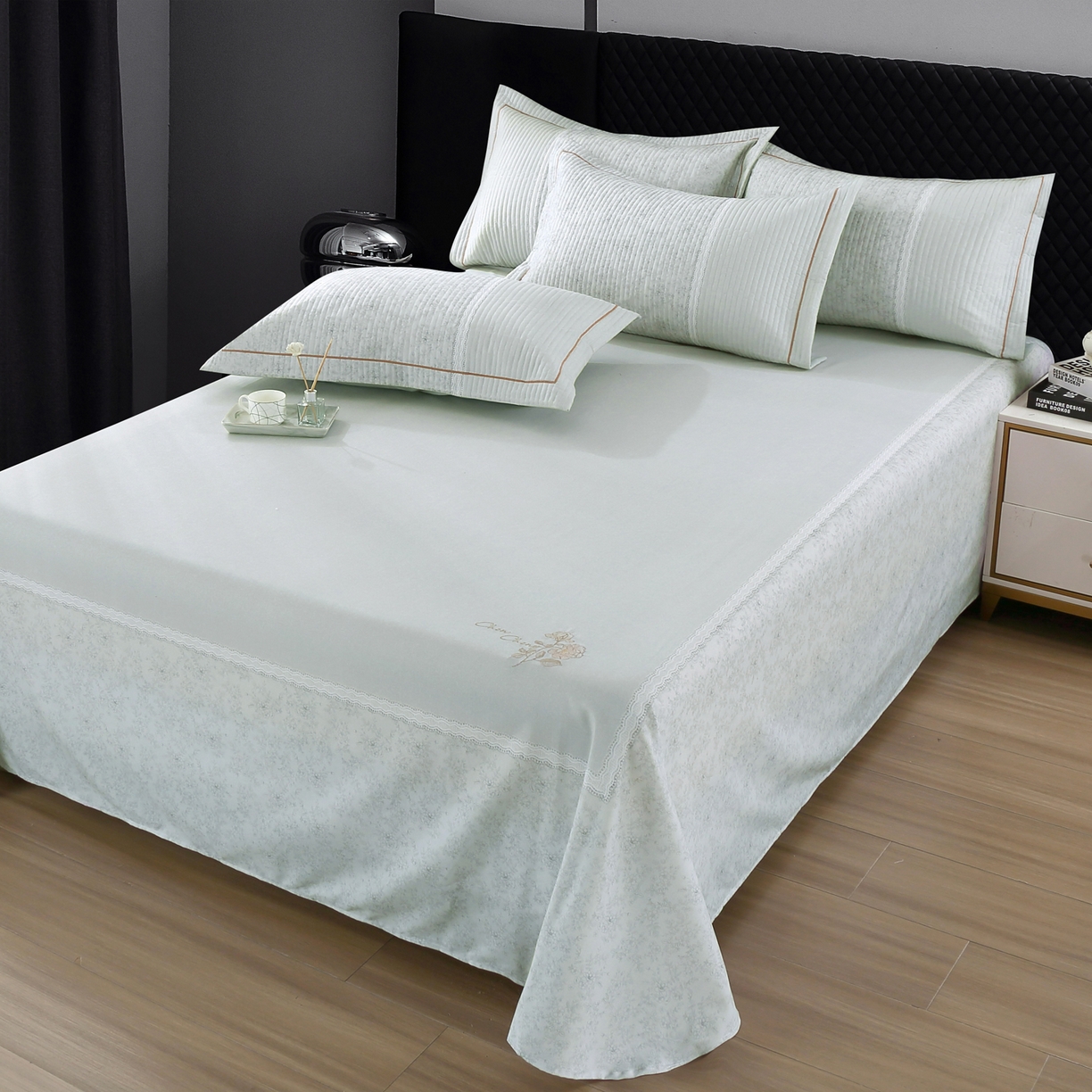 91家纺网 家纺一手货源 找家纺 OL家纺 2025新款亲肤全棉磨毛单品系列四件套 莫妮-绿