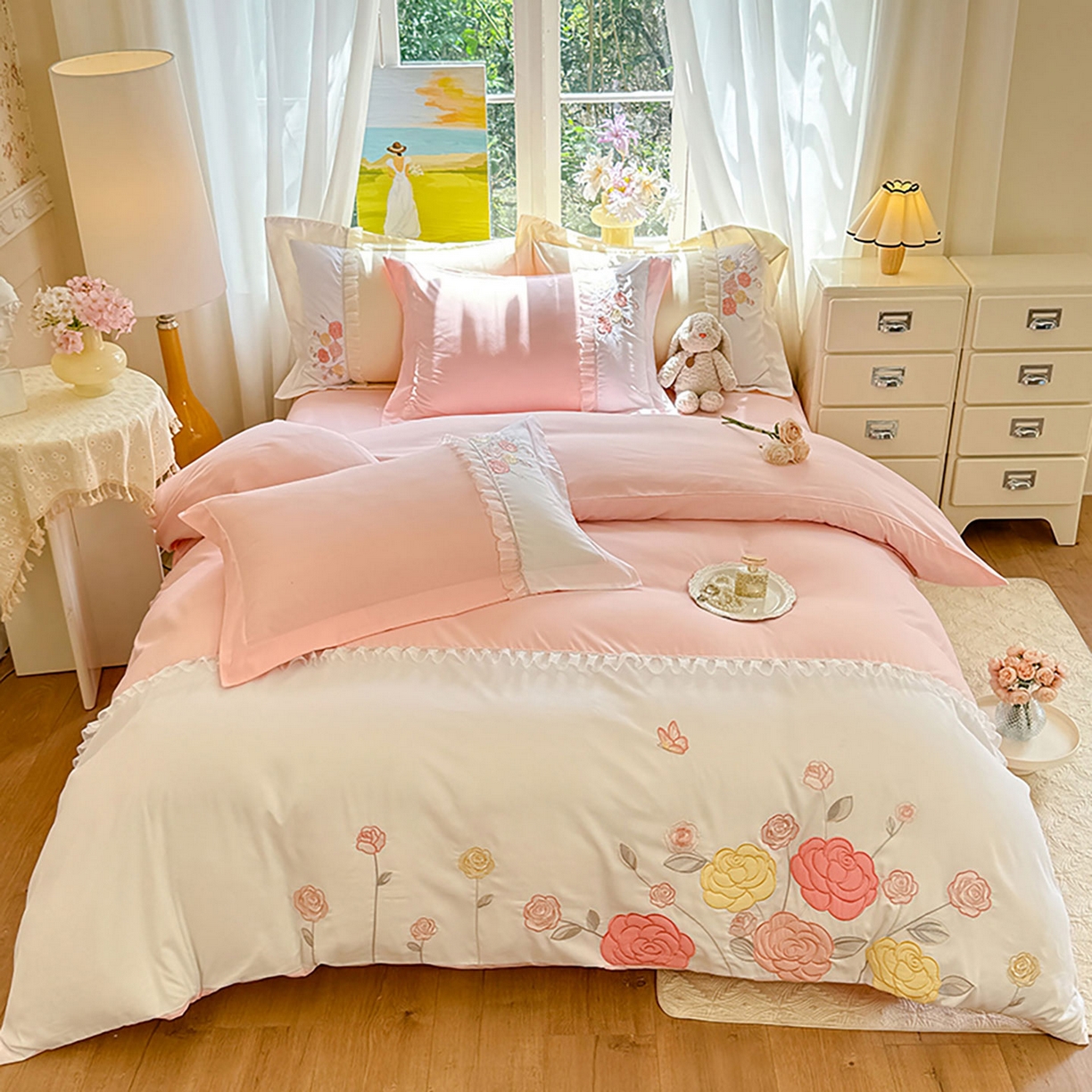 91家纺网 家纺一手货源 找家纺 （总）慕语家纺 2025新款磨毛亲肤贴布绣伊丽莎白四件套（专版花型）