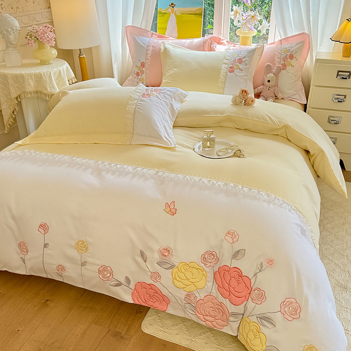 91家纺网 家纺一手货源 找家纺 （总）慕语家纺 2025新款磨毛亲肤贴布绣伊丽莎白四件套（专版花型）