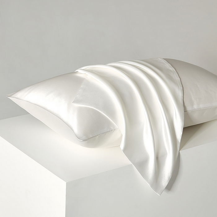 91家纺网 家纺一手货源 找家纺 丰淘家纺 2025新款亲肤柔软水洗真丝纯色枕套 真丝白色