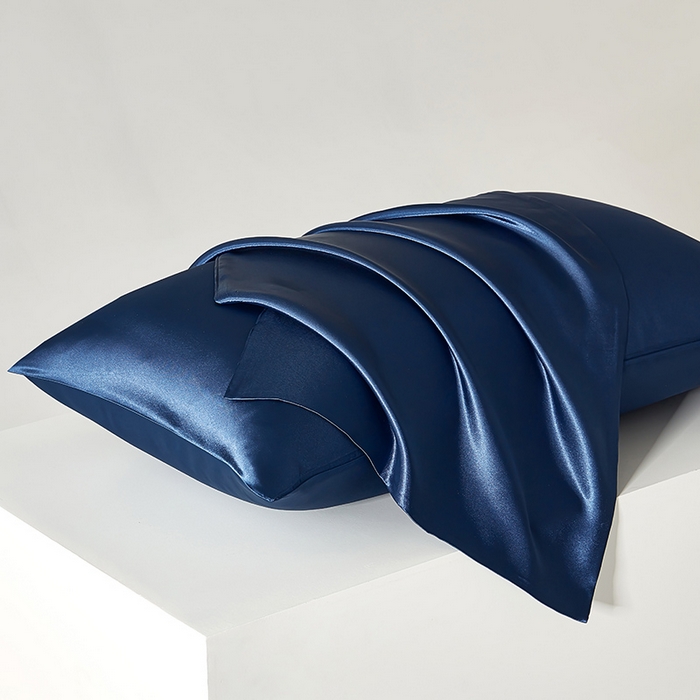 91家纺网 家纺一手货源 找家纺 丰淘家纺 2025新款亲肤柔软水洗真丝纯色枕套 真丝蓝色