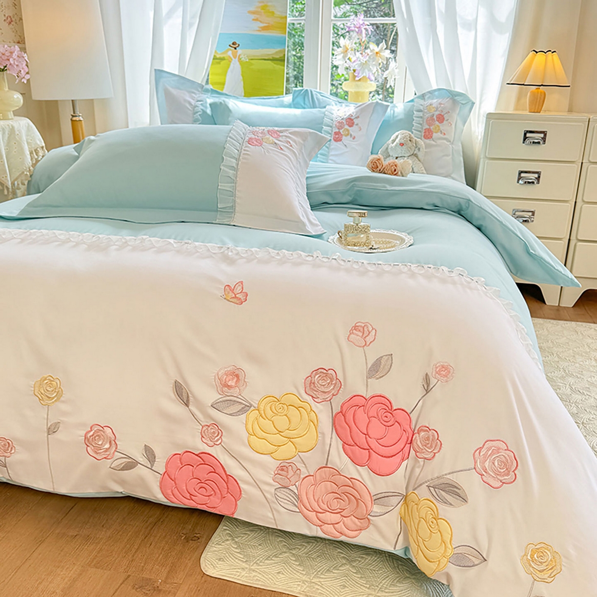 91家纺网 家纺一手货源 找家纺 （总）慕语家纺 2025新款磨毛亲肤贴布绣伊丽莎白四件套（专版花型）