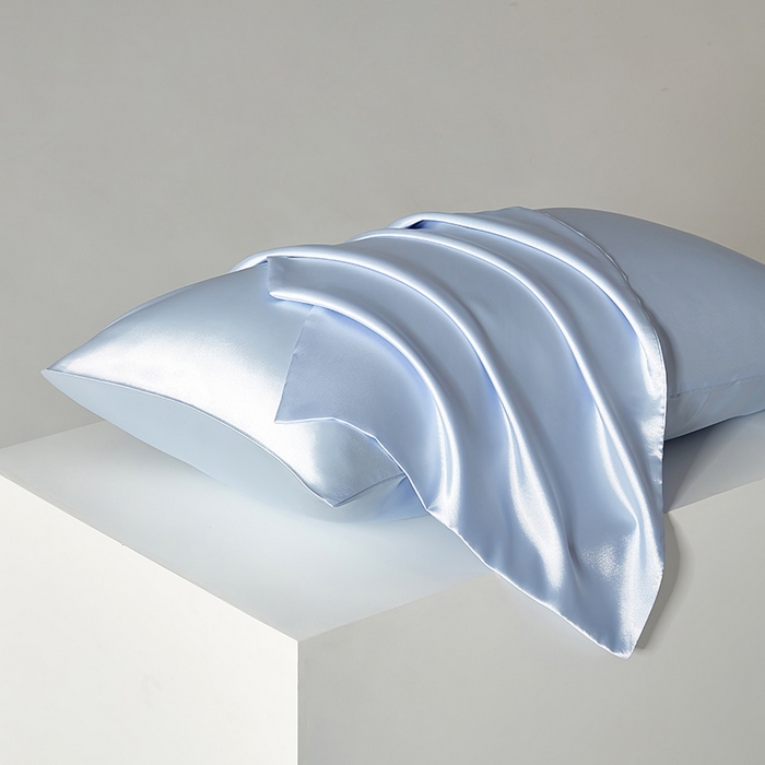 丰淘家纺 2025新款亲肤柔软水洗真丝纯色枕套 真丝银蓝