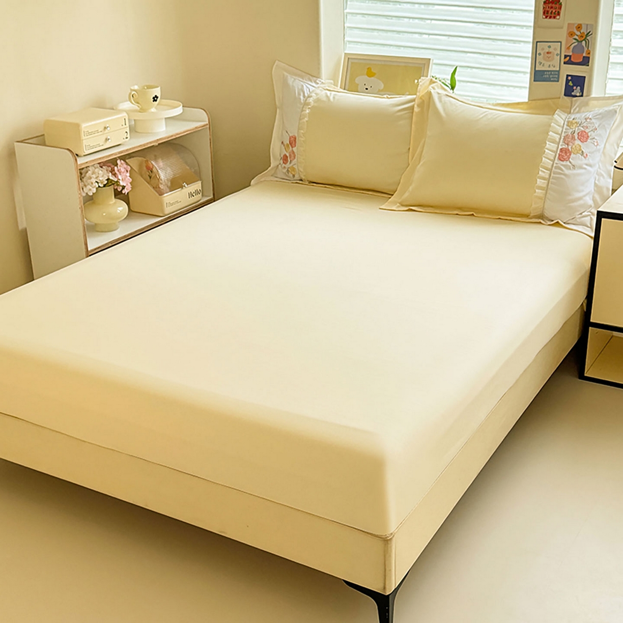 91家纺网 家纺一手货源 找家纺 慕语家纺 2025新款磨毛亲肤贴布绣伊丽莎白四件套（专版花型） 伊丽莎白--奶油黄