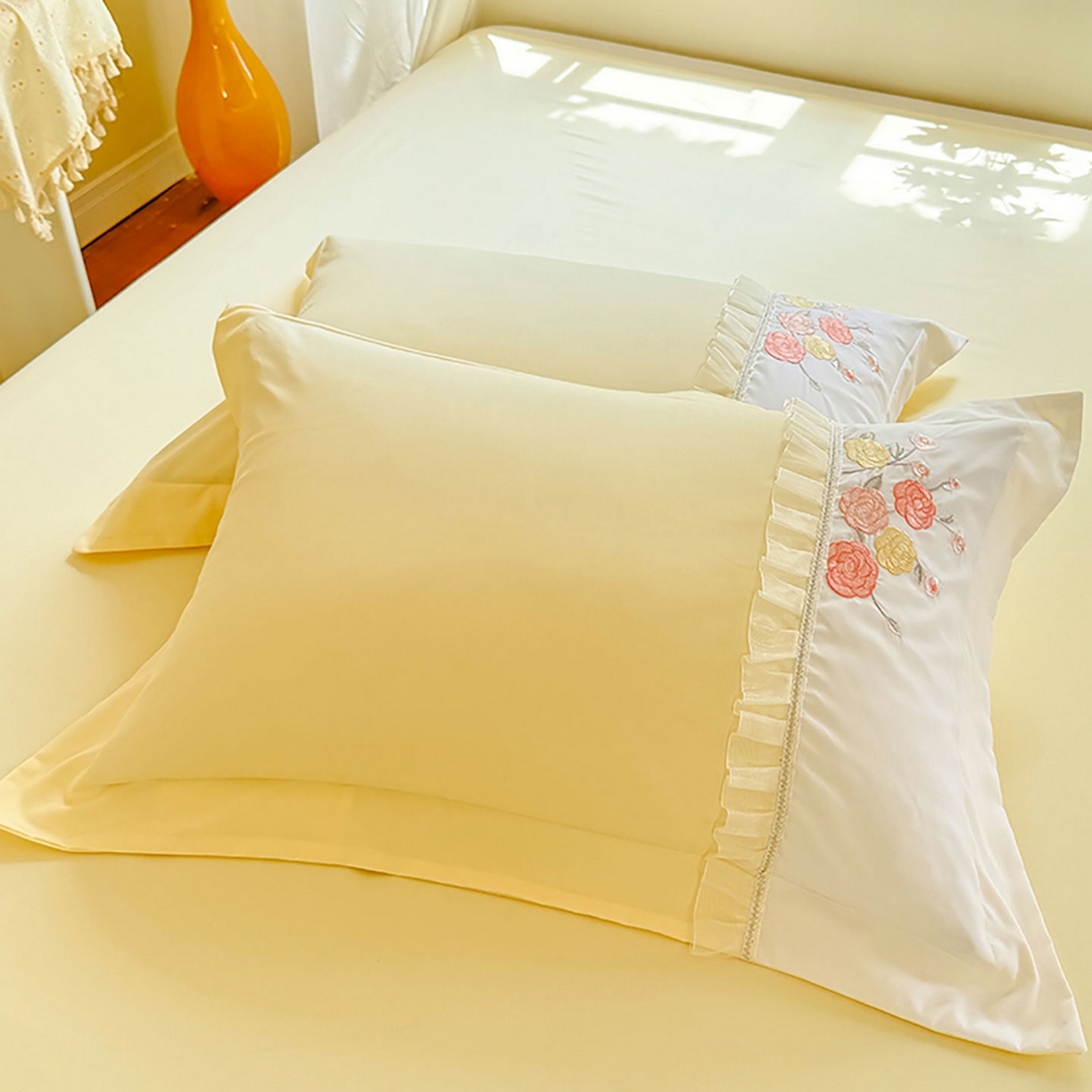 91家纺网 家纺一手货源 找家纺 慕语家纺 2025新款磨毛亲肤贴布绣伊丽莎白四件套（专版花型） 伊丽莎白--奶油黄