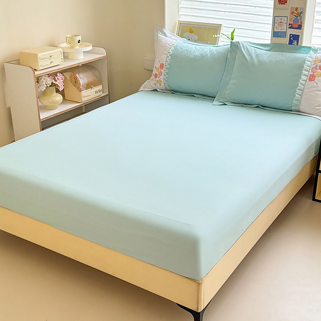 91家纺网 家纺一手货源 找家纺 慕语家纺 2025新款磨毛亲肤贴布绣伊丽莎白四件套（专版花型） 伊丽莎白--清新绿