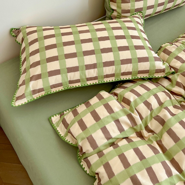 91家纺网 家纺一手货源 找家纺 忆生活 2025秋冬全棉加厚磨毛贝壳边四件套格言-绿