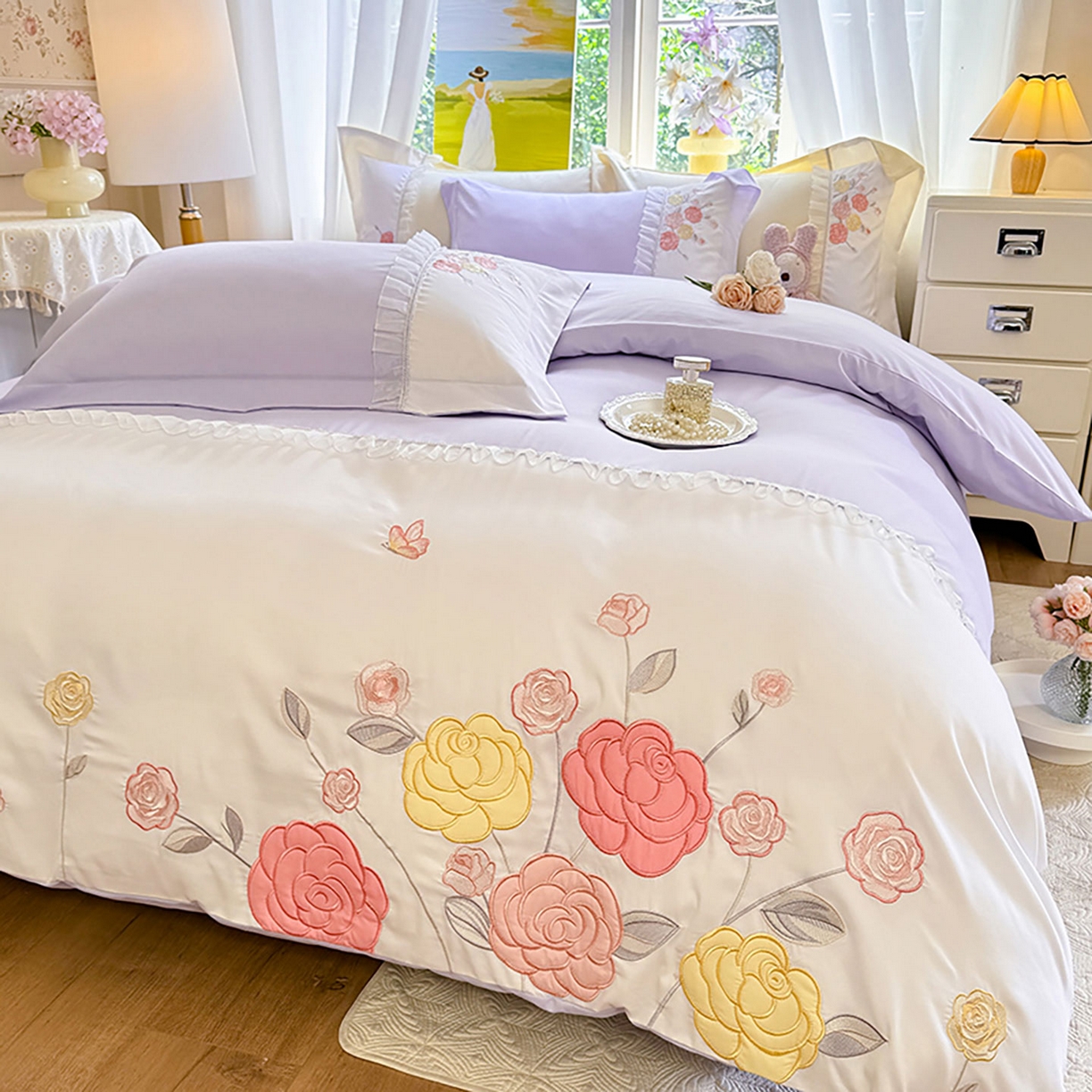 慕语家纺 2025新款磨毛亲肤贴布绣伊丽莎白四件套（专版花型） 伊丽莎白--熏衣紫