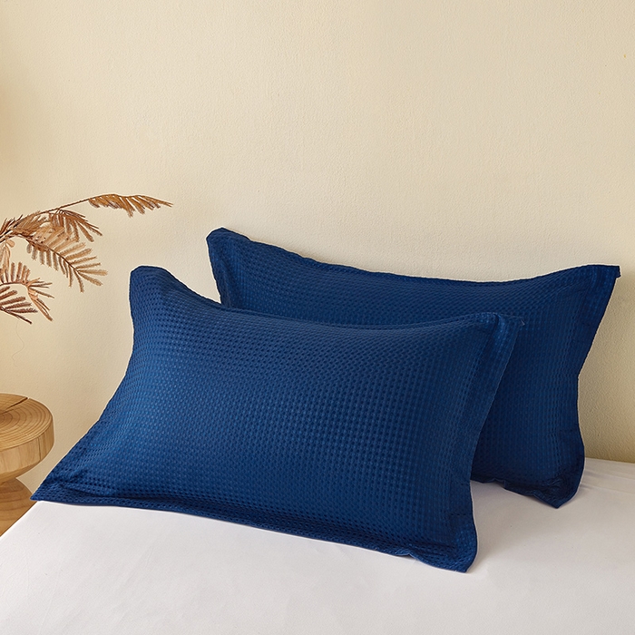 91家纺网 家纺一手货源 找家纺 丰淘家纺 2025新款华夫格枕套 华芙格-深蓝