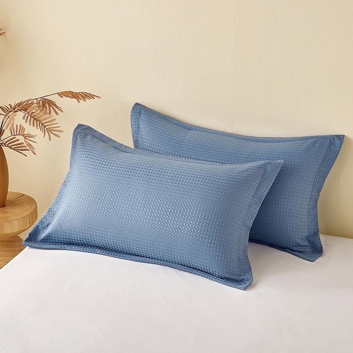 91家纺网 家纺一手货源 找家纺 丰淘家纺 2025新款华夫格枕套 华芙格-淡蓝