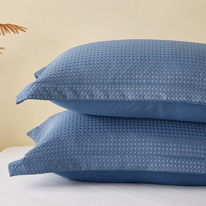 91家纺网 家纺一手货源 找家纺 丰淘家纺 2025新款华夫格枕套 华芙格-淡蓝