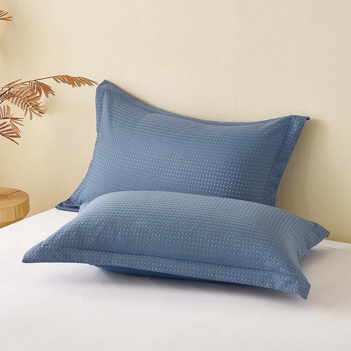 91家纺网 家纺一手货源 找家纺 丰淘家纺 2025新款华夫格枕套 华芙格-淡蓝