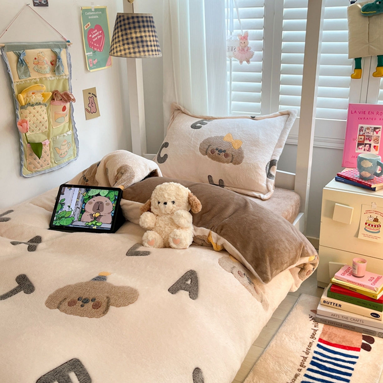 川悦生活 2025新款立体雪花绒印花四件套学生床系列一场景二 可可小狗