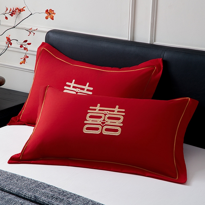 91家纺网 家纺一手货源 找家纺 （总）丰淘家纺 2025新款婚庆结婚磨毛刺绣大红枕套