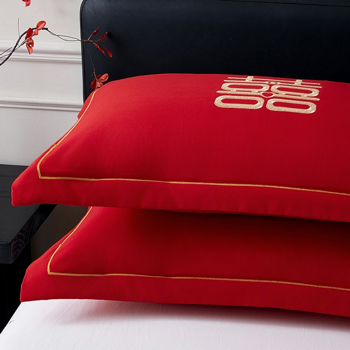 91家纺网 家纺一手货源 找家纺 （总）丰淘家纺 2025新款婚庆结婚磨毛刺绣大红枕套