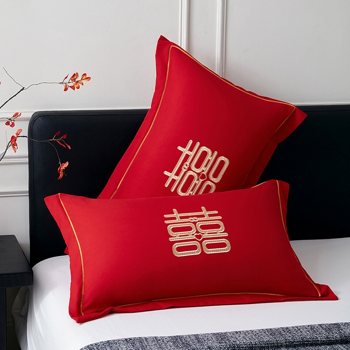 91家纺网 家纺一手货源 找家纺 （总）丰淘家纺 2025新款婚庆结婚磨毛刺绣大红枕套