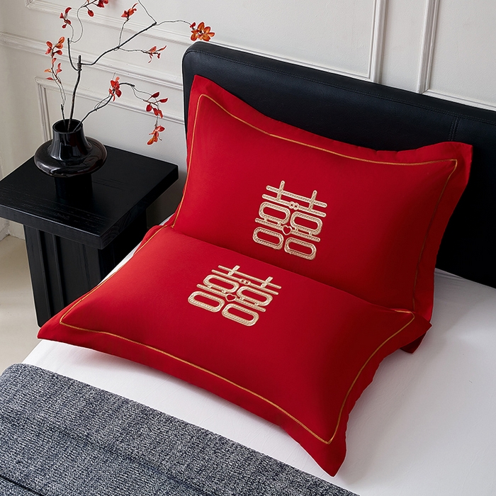 91家纺网 家纺一手货源 找家纺 丰淘家纺 2025新款婚庆结婚磨毛刺绣大红枕套 大富大贵