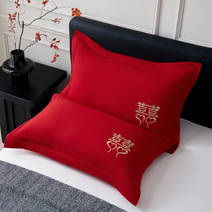 91家纺网 家纺一手货源 找家纺 （总）丰淘家纺 2025新款婚庆结婚磨毛刺绣大红枕套