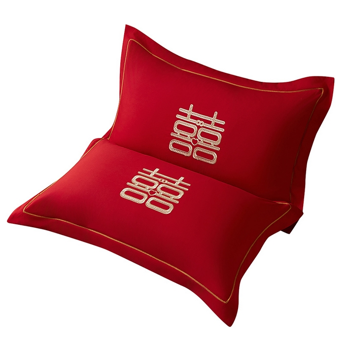 91家纺网 家纺一手货源 找家纺 丰淘家纺 2025新款婚庆结婚磨毛刺绣大红枕套 大富大贵