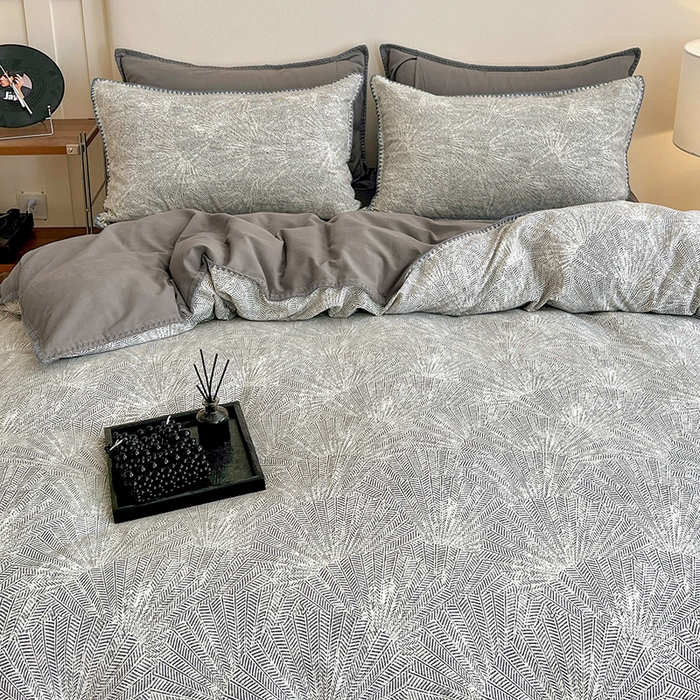 91家纺网 家纺一手货源 找家纺 忆生活 2025秋冬全棉加厚磨毛贝壳边四件套南初-灰