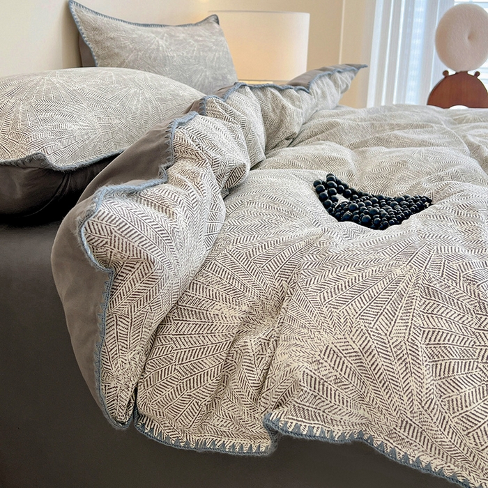 91家纺网 家纺一手货源 找家纺 忆生活 2025秋冬全棉加厚磨毛贝壳边四件套南初-灰