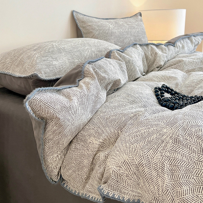 91家纺网 家纺一手货源 找家纺 忆生活 2025秋冬全棉加厚磨毛贝壳边四件套南初-灰