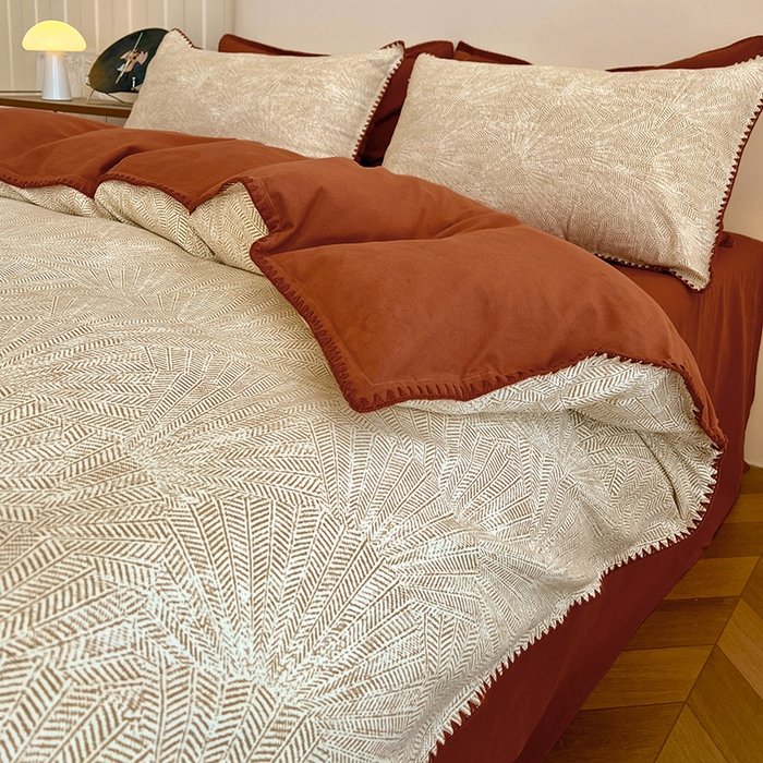 91家纺网 家纺一手货源 找家纺 忆生活 2025秋冬全棉加厚磨毛贝壳边四件套南初-咖