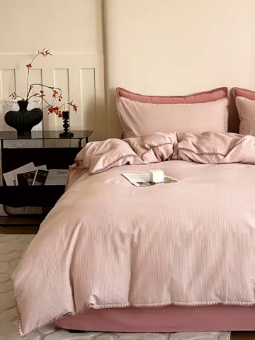 91家纺网 家纺一手货源 找家纺 忆生活 2025秋冬全棉加厚磨毛贝壳边四件套南初-咖