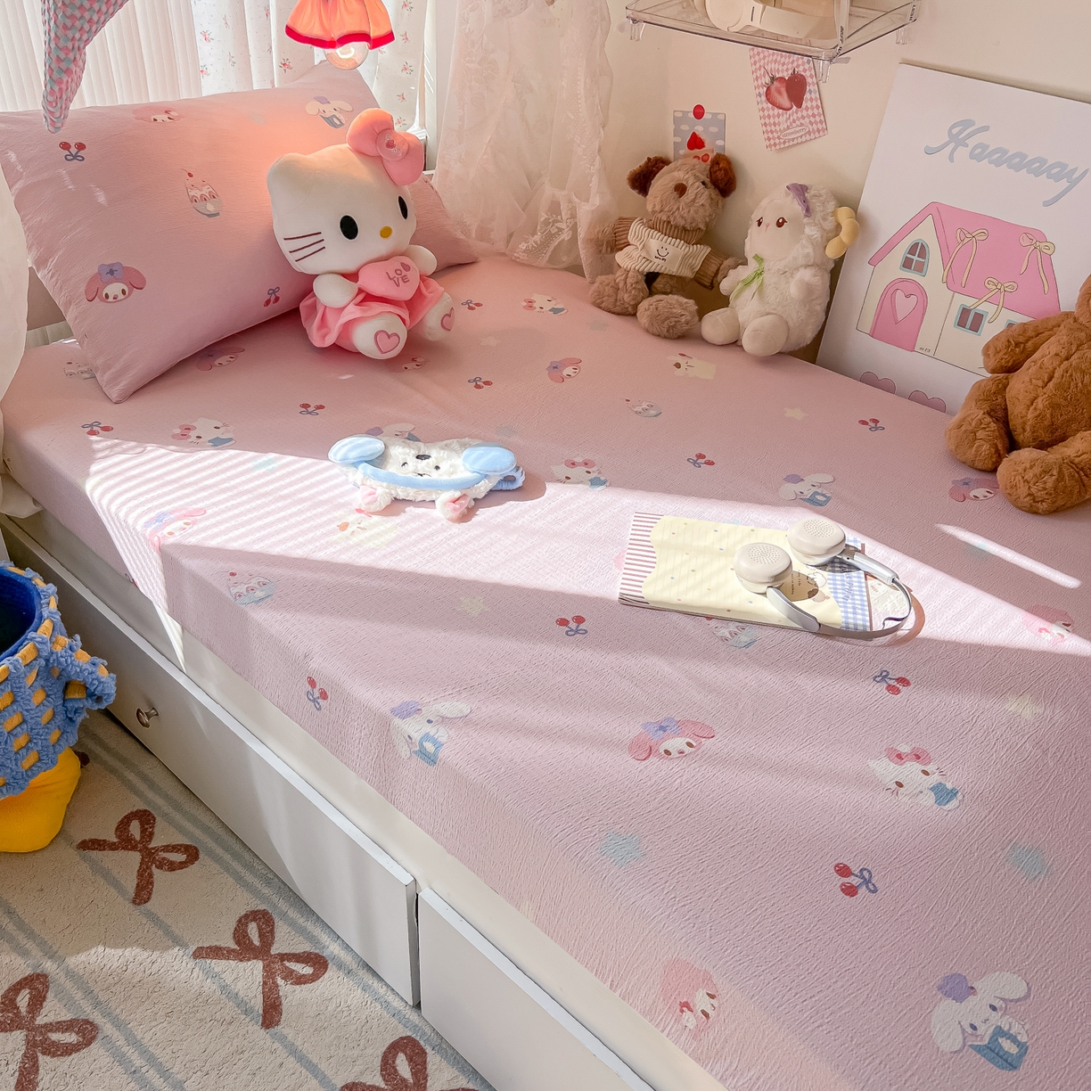 91家纺网 家纺一手货源 找家纺 （总）韩巢家纺 2025新款A类学生宿舍上下铺床笠单件床垫保护罩枕套三件套