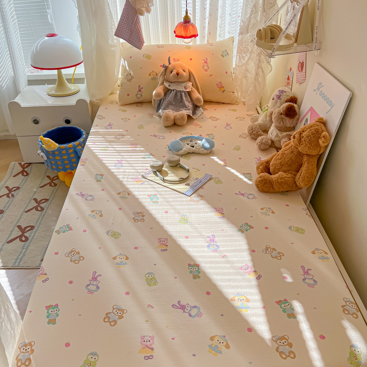 91家纺网 家纺一手货源 找家纺 （总）韩巢家纺 2025新款A类学生宿舍上下铺床笠单件床垫保护罩枕套三件套