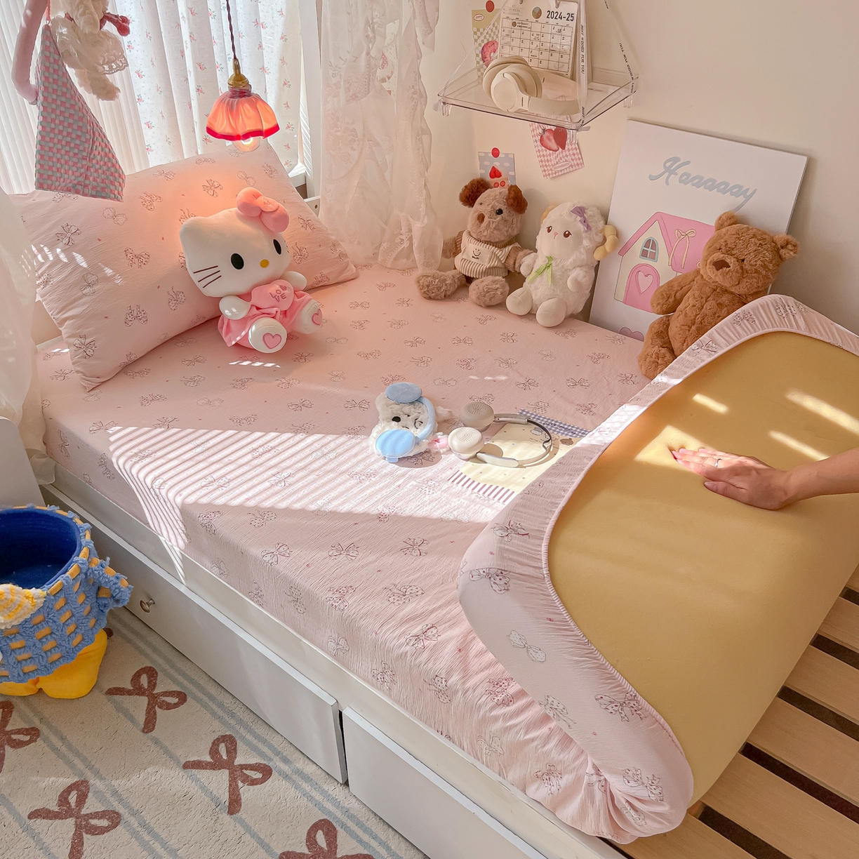 91家纺网 家纺一手货源 找家纺 韩巢家纺 2025新款A类学生宿舍上下铺床笠单件床垫保护罩枕套三件套 心愿