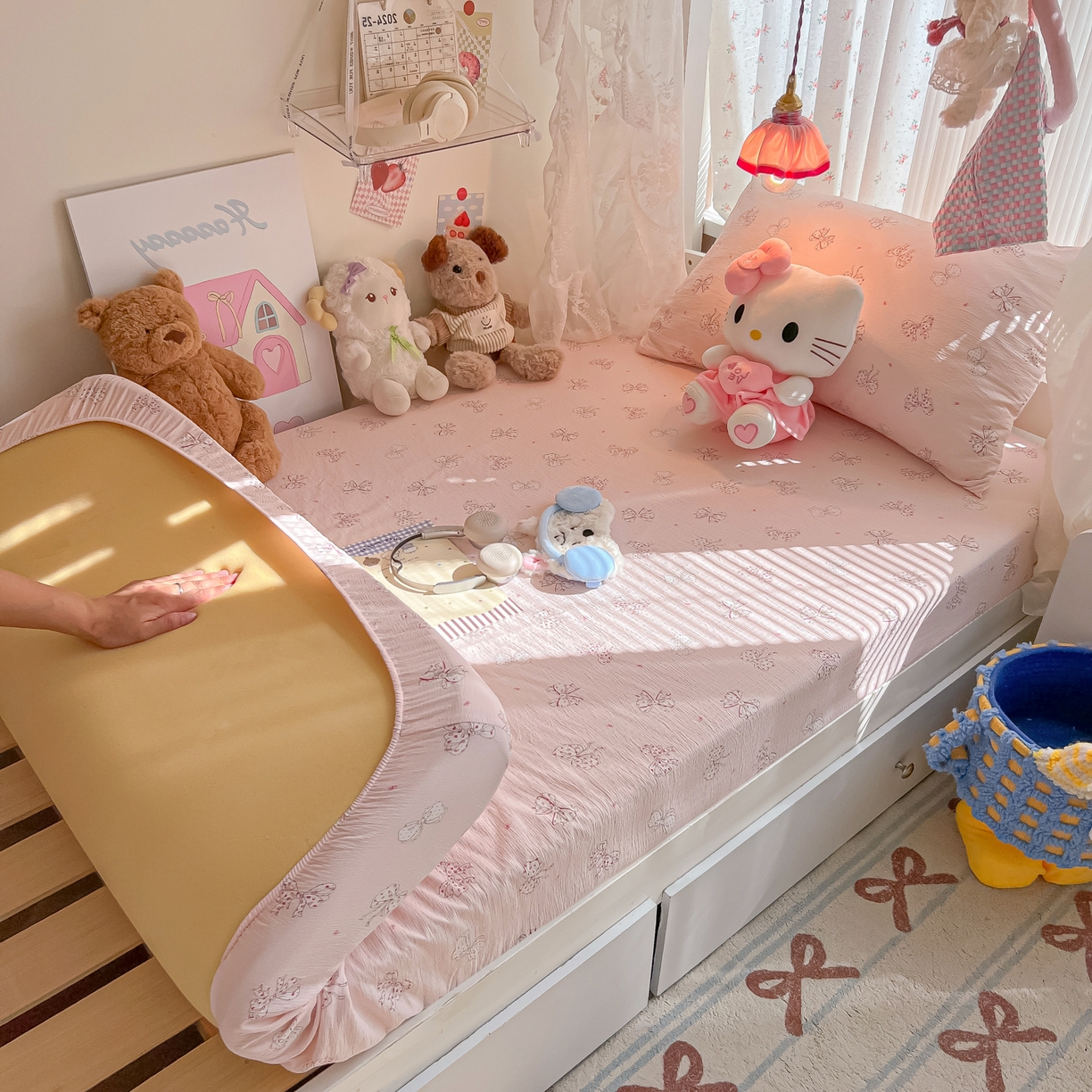 91家纺网 家纺一手货源 找家纺 韩巢家纺 2025新款A类学生宿舍上下铺床笠单件床垫保护罩枕套三件套 心愿