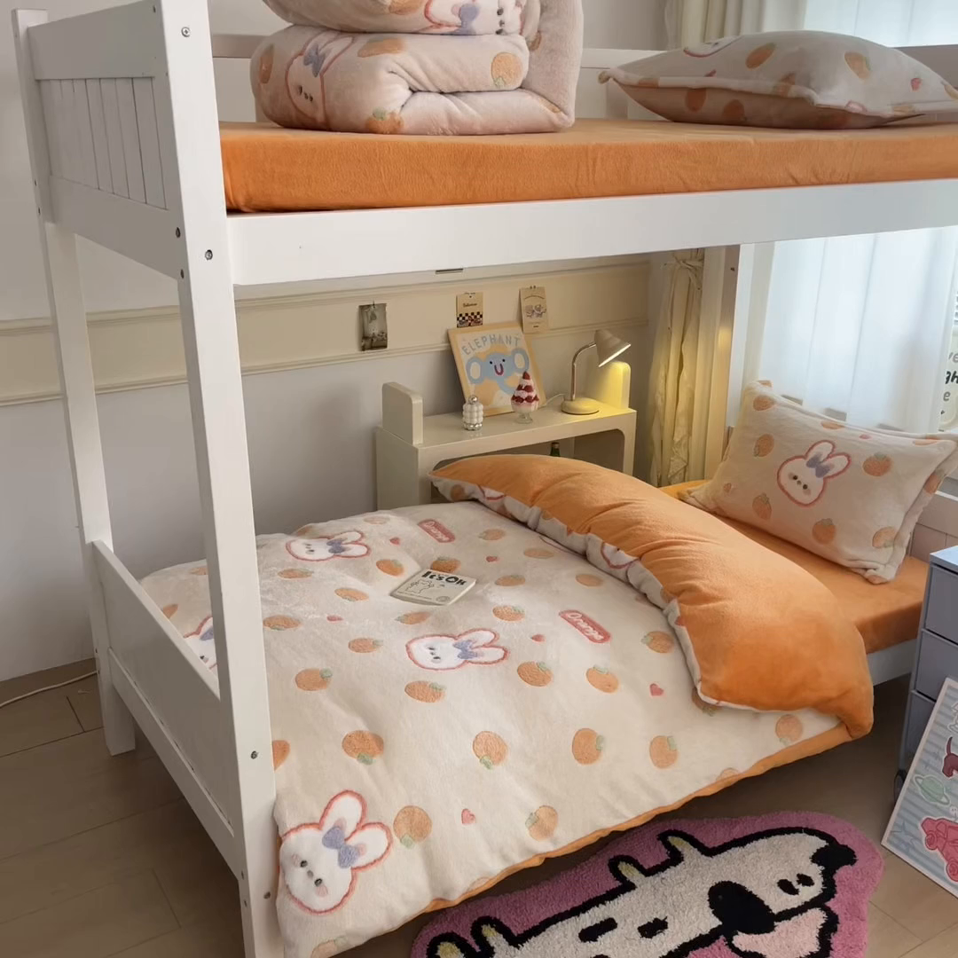 91家纺网 家纺一手货源 找家纺 川悦生活 2025新款立体雪花绒印花四件套学生床系列一场景二 橘兔