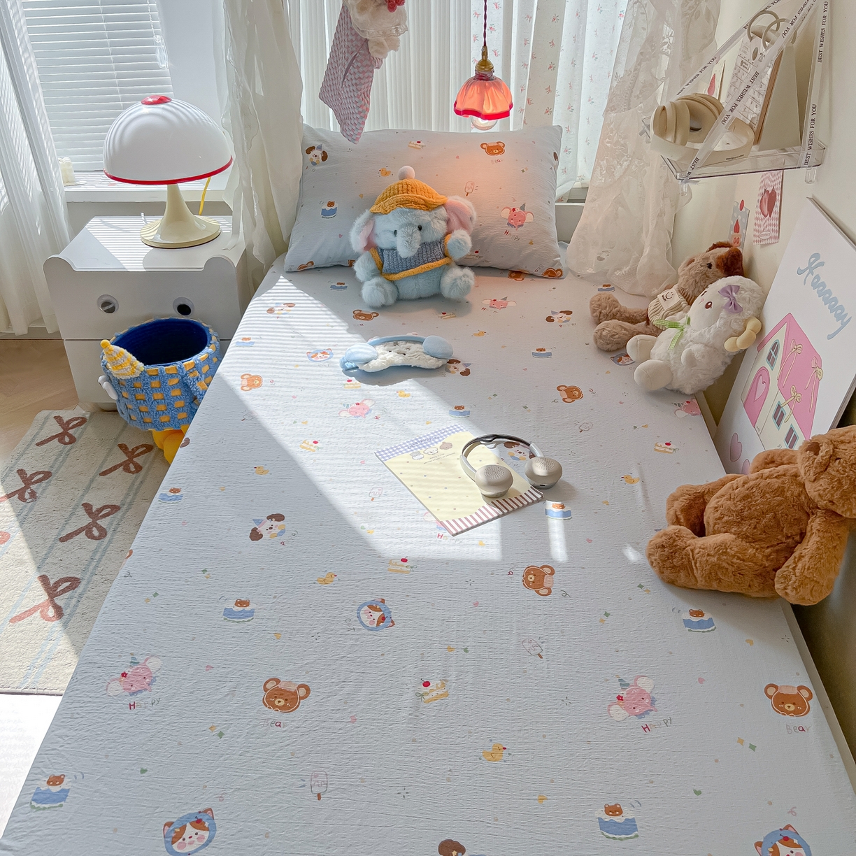 91家纺网 家纺一手货源 找家纺 （总）韩巢家纺 2025新款A类学生宿舍上下铺床笠单件床垫保护罩枕套三件套