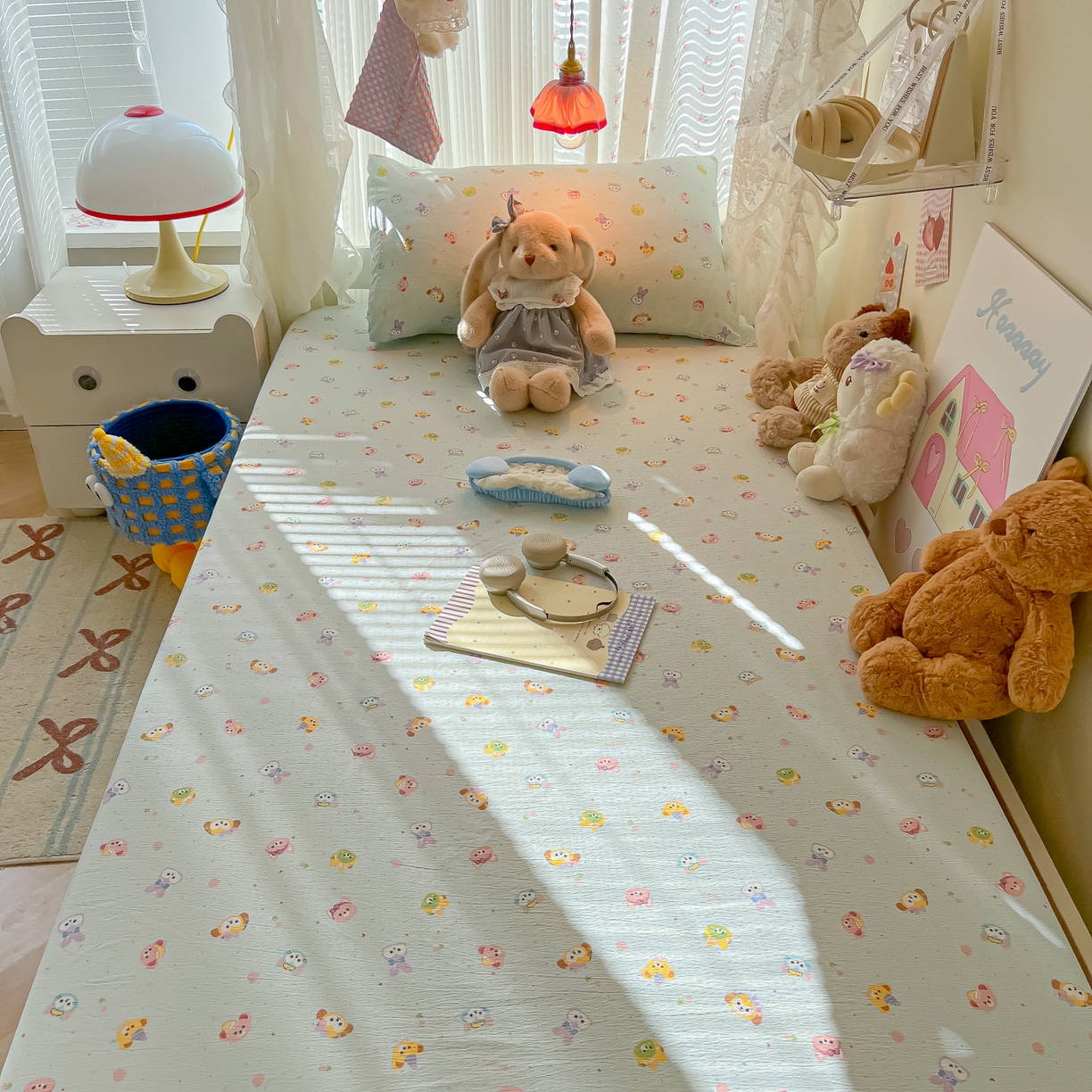 91家纺网 家纺一手货源 找家纺 （总）韩巢家纺 2025新款A类学生宿舍上下铺床笠单件床垫保护罩枕套三件套