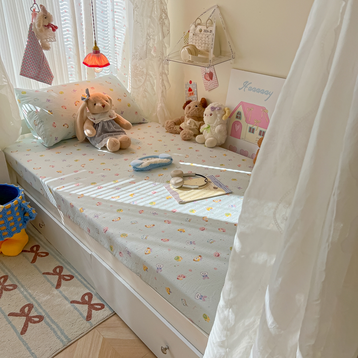 91家纺网 家纺一手货源 找家纺 韩巢家纺 2025新款A类学生宿舍上下铺床笠单件床垫保护罩枕套三件套 绒毛摇滚