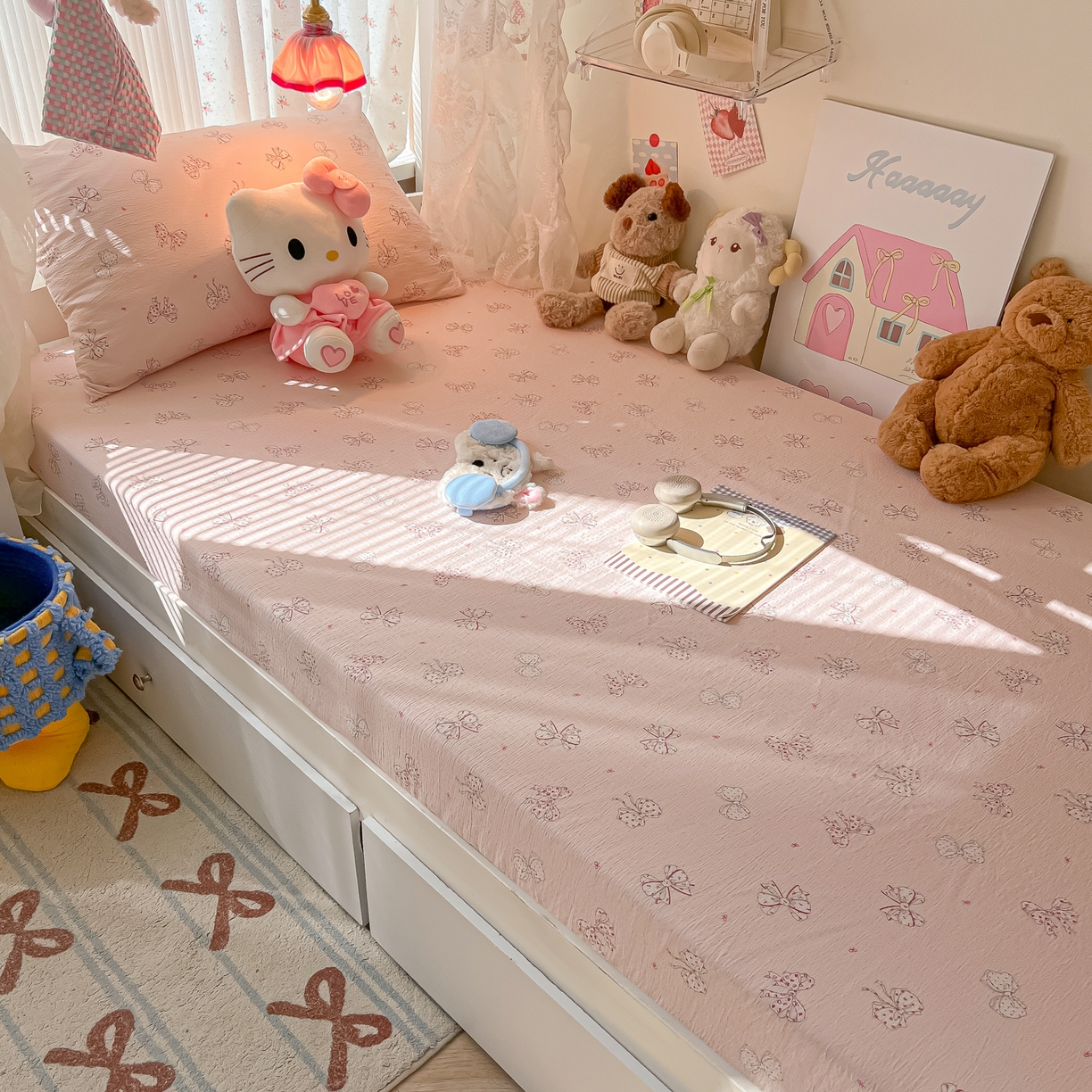 91家纺网 家纺一手货源 找家纺 韩巢家纺 2025新款A类学生宿舍上下铺床笠单件床垫保护罩枕套三件套 心愿