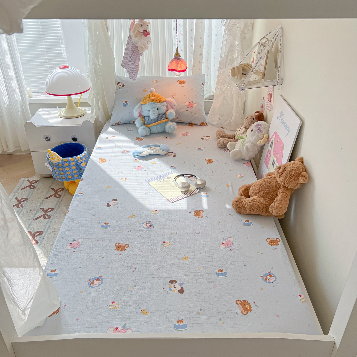 91家纺网 家纺一手货源 找家纺 韩巢家纺 2025新款A类学生宿舍上下铺床笠单件床垫保护罩枕套三件套 生日宴会兰