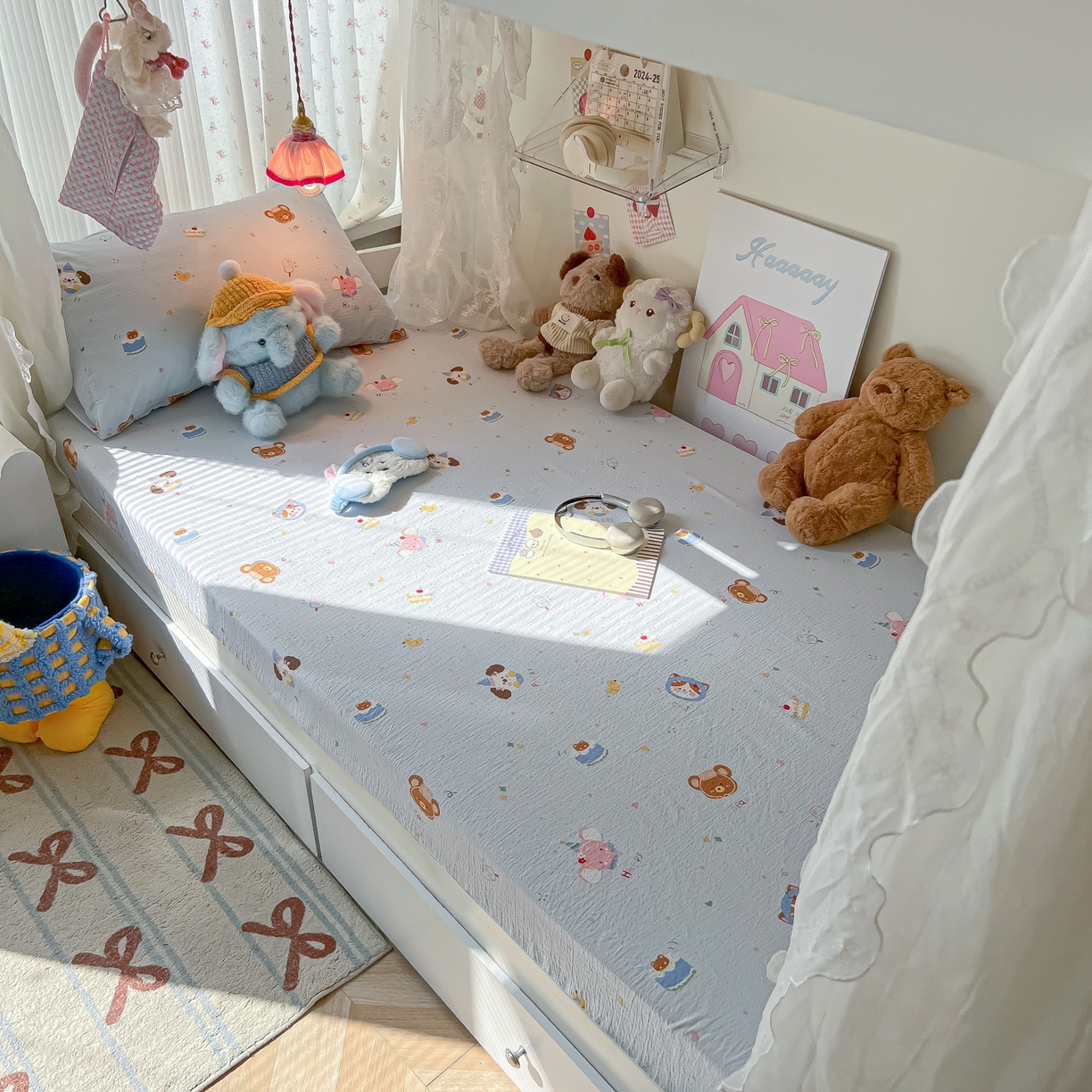 91家纺网 家纺一手货源 找家纺 韩巢家纺 2025新款A类学生宿舍上下铺床笠单件床垫保护罩枕套三件套 生日宴会兰