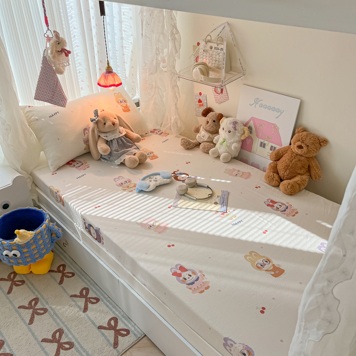 91家纺网 家纺一手货源 找家纺 韩巢家纺 2025新款A类学生宿舍上下铺床笠单件床垫保护罩枕套三件套 拉布大王