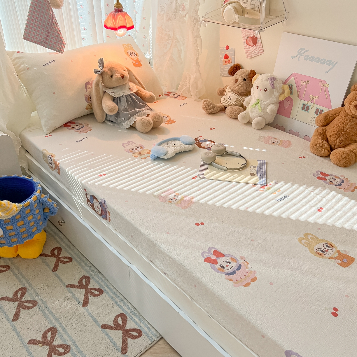 91家纺网 家纺一手货源 找家纺 韩巢家纺 2025新款A类学生宿舍上下铺床笠单件床垫保护罩枕套三件套 拉布大王