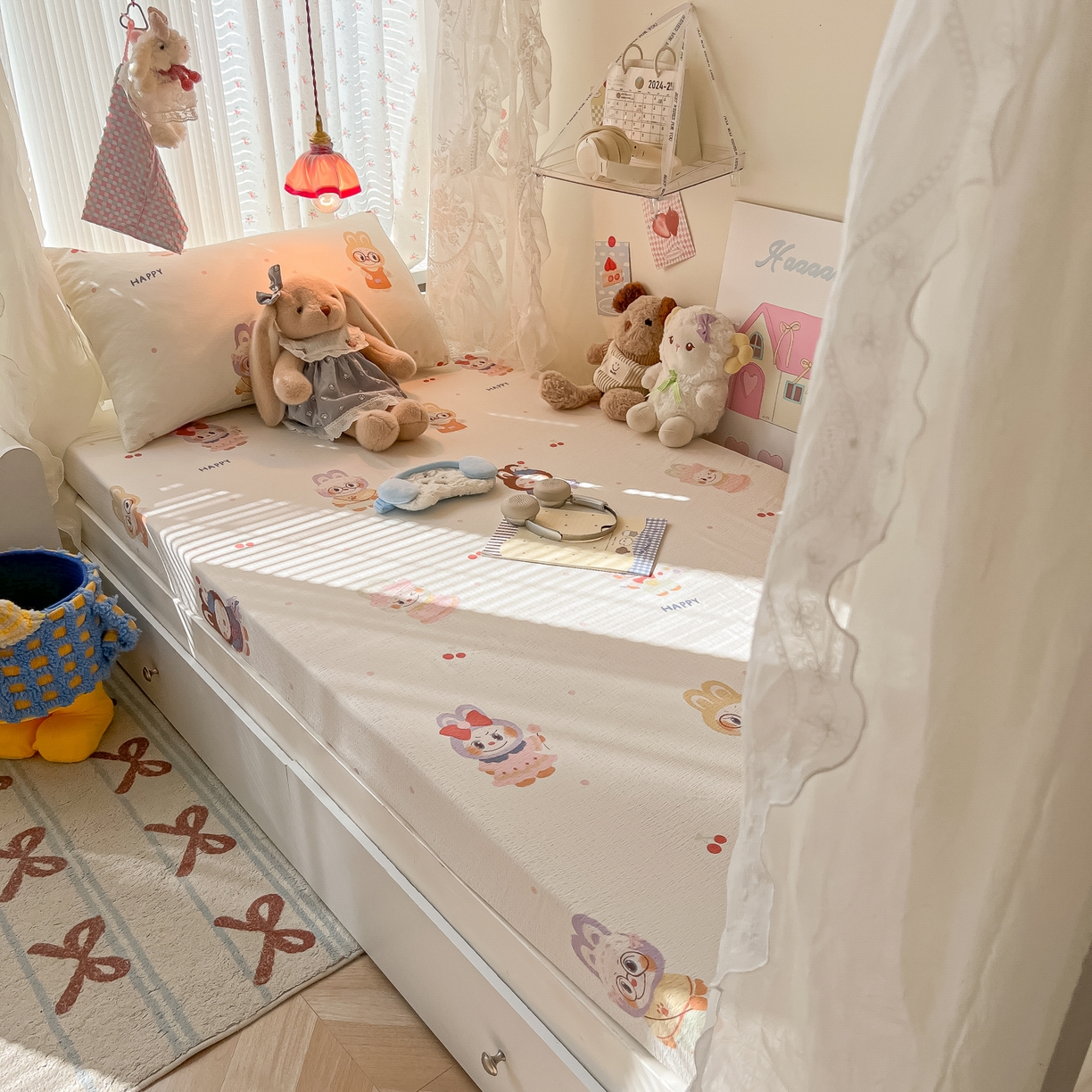 91家纺网 家纺一手货源 找家纺 韩巢家纺 2025新款A类学生宿舍上下铺床笠单件床垫保护罩枕套三件套 拉布大王