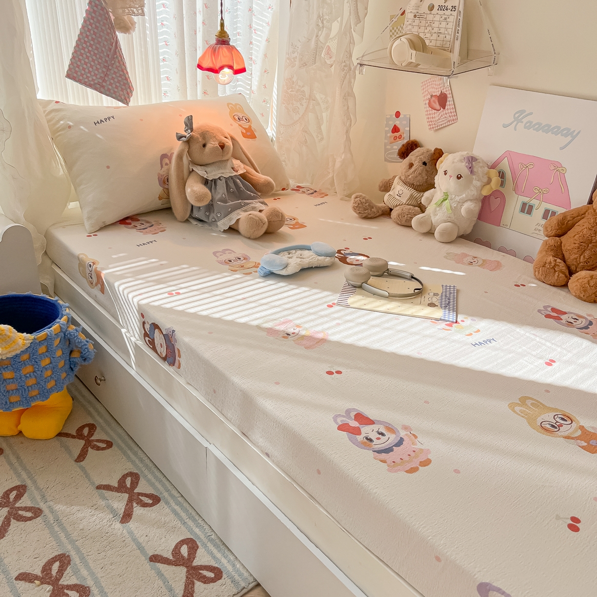 91家纺网 家纺一手货源 找家纺 韩巢家纺 2025新款A类学生宿舍上下铺床笠单件床垫保护罩枕套三件套 拉布大王