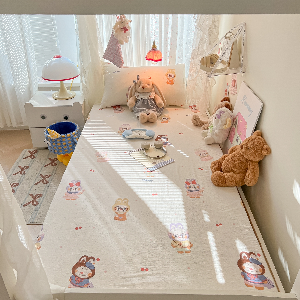 91家纺网 家纺一手货源 找家纺 韩巢家纺 2025新款A类学生宿舍上下铺床笠单件床垫保护罩枕套三件套 拉布大王