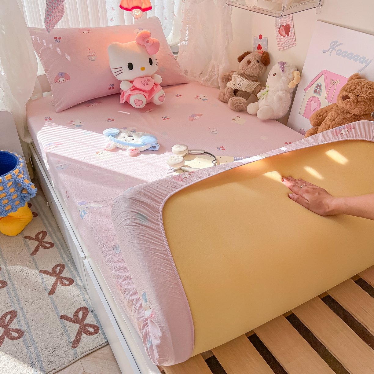 91家纺网 家纺一手货源 找家纺 （总）韩巢家纺 2025新款A类学生宿舍上下铺床笠单件床垫保护罩枕套三件套