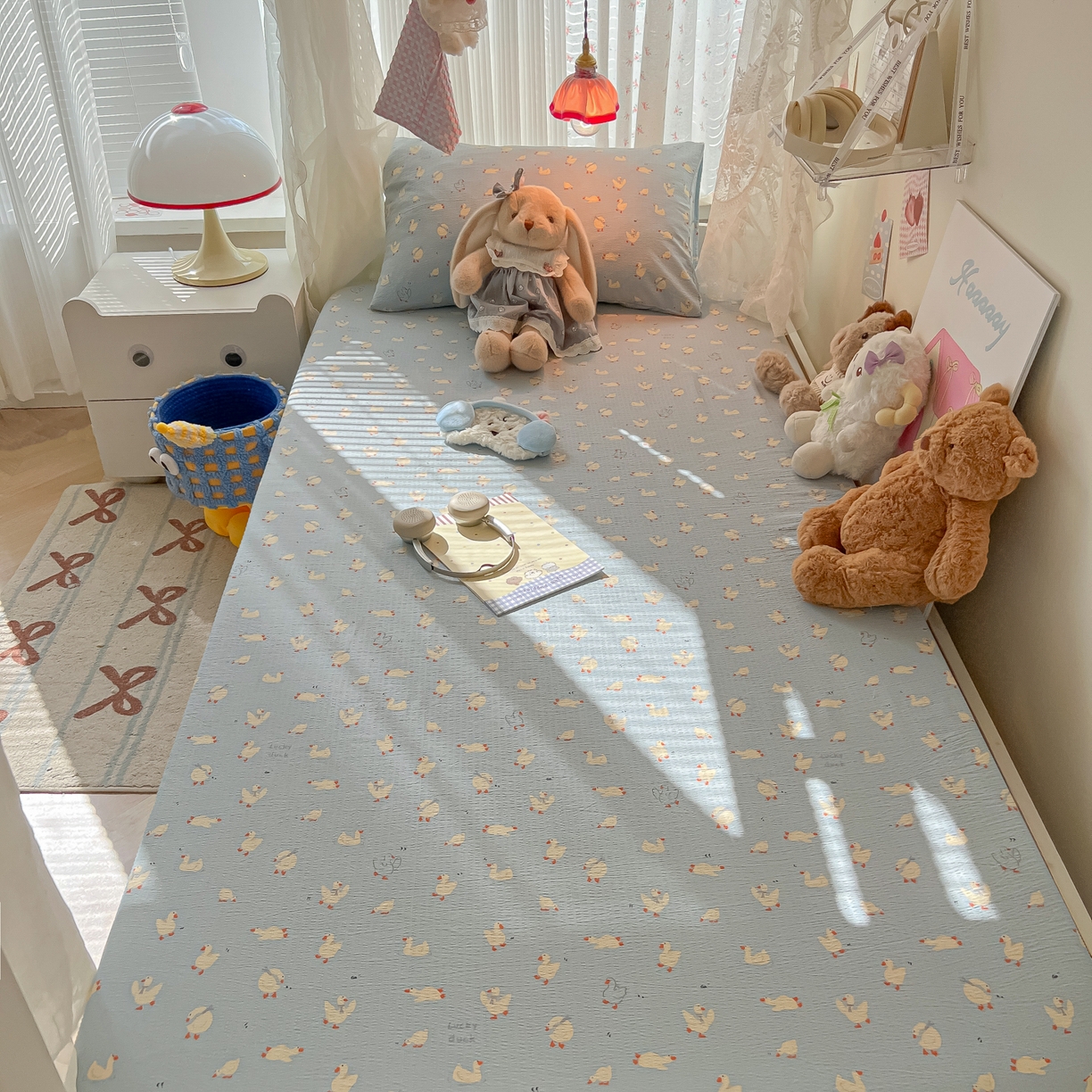 91家纺网 家纺一手货源 找家纺 （总）韩巢家纺 2025新款A类学生宿舍上下铺床笠单件床垫保护罩枕套三件套