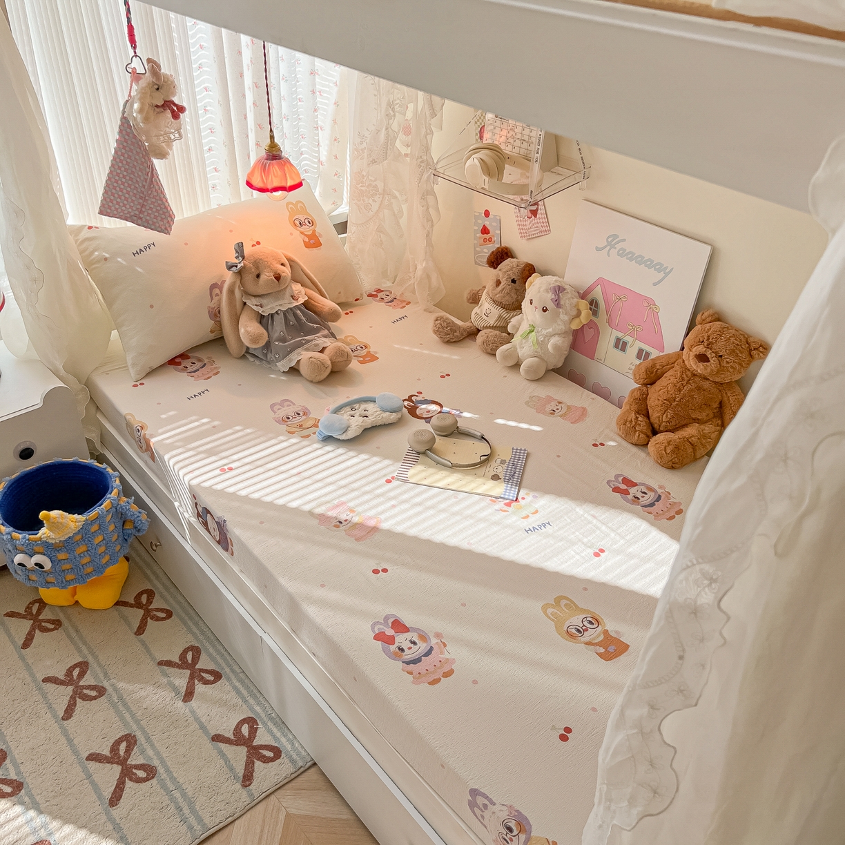 91家纺网 家纺一手货源 找家纺 韩巢家纺 2025新款A类学生宿舍上下铺床笠单件床垫保护罩枕套三件套 拉布大王